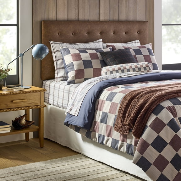 Twin/Twin Extra Long Woven Check Comforter Set Neutral/Navy/Burgundy