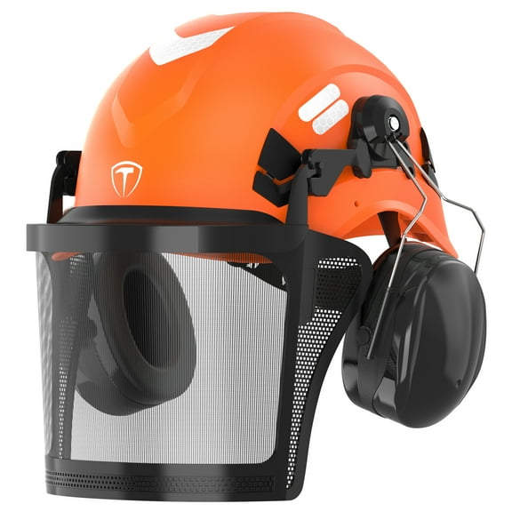 Forestry Safety Helmet with Ear Muffs & Face Shield Visor Chainsaw Safety Helmet ANSI Approved Arborist Helmet with Anti-Fog Goggles