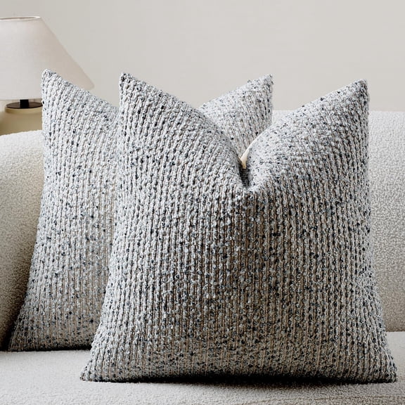 Striped Throw Pillow Covers 22x22 Set of 2 Blue Textured Boucle Chic Morden Boho Accent Farmhouse Square Decorative Couch Pillow Covers for Home Decor Bed Sofa Living Room