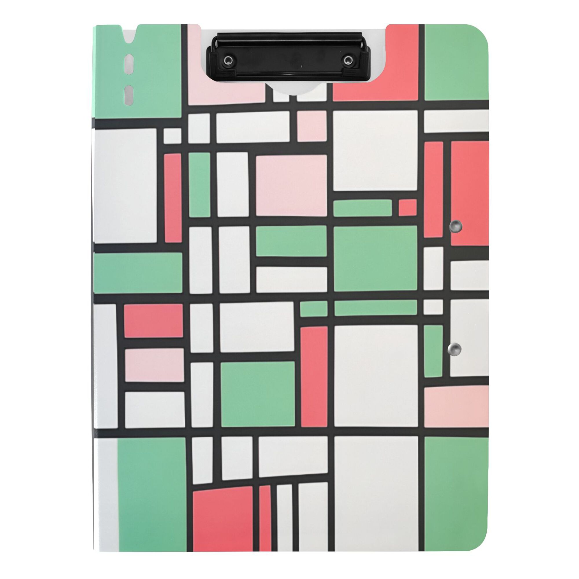 FORMRS A4 Clipboard Folder with Pen Holder Horizontal Foldable School Office Binder, Red Abstract Geometric