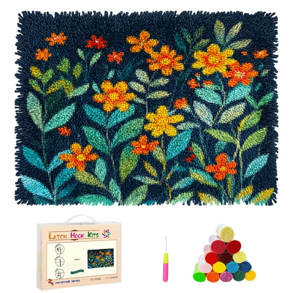 DIY Latch Hook Rug Kits Little Cute Wildflowers Stamped Non-slip Mat Crochet Yarn Hook and Latch Emboridery Tapestry for Home Floor Decor and Pet Warm Cushion 52x38cm(13)