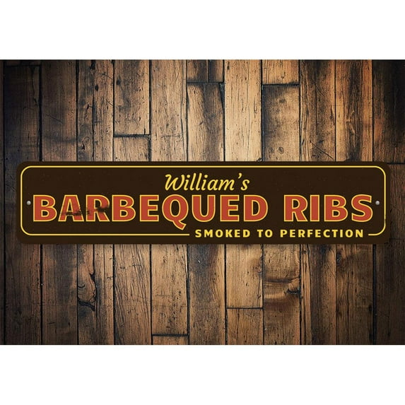 Barbecued Ribs Novelty Sign, Metal Wall Decor - 4x18 inches