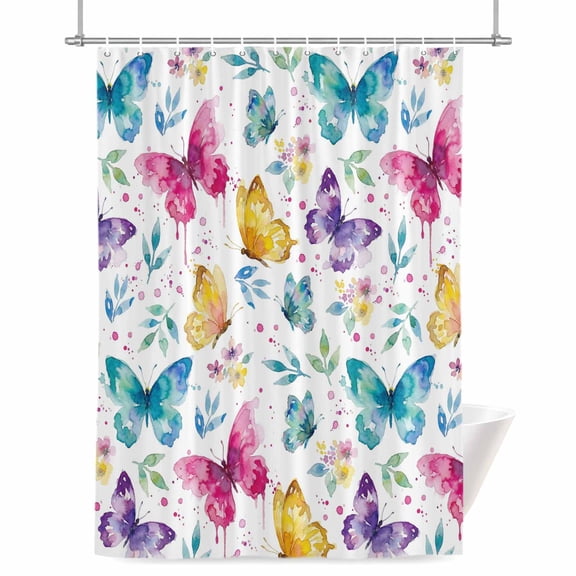 Watercolor Butterflies Shower Curtain, Yellow Pink Blue Butterfly Spring Waterproof Shower Curtain Set with 12 Hooks Lightweight Bath Curtains Fabric Bathroom Decor 72x84 Inches