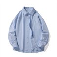 thumbnail image 2 of Iugvhana Men's Oversized Long Sleeve Cargo Shirts Loose Casual Solid Button Down Lapel Shirt Tops with Chest Pocket Light Blue XXXL, 2 of 9