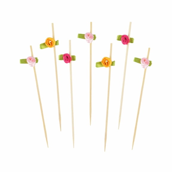 BambooMN 3.9" Colorful Fancy Flower Cocktail Picks for Drinks and Food, Decorative Toothpicks for Wedding, Valentine or Theme Party, 100 Pieces