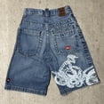 thumbnail image 1 of Pantalones cortos de tela vaquera para hombre, Shorts de cintura alta con bordado de Bola negra y 8 patrones, estilo Retro Y2K, ideal para baloncesto y verano, 1 of 5