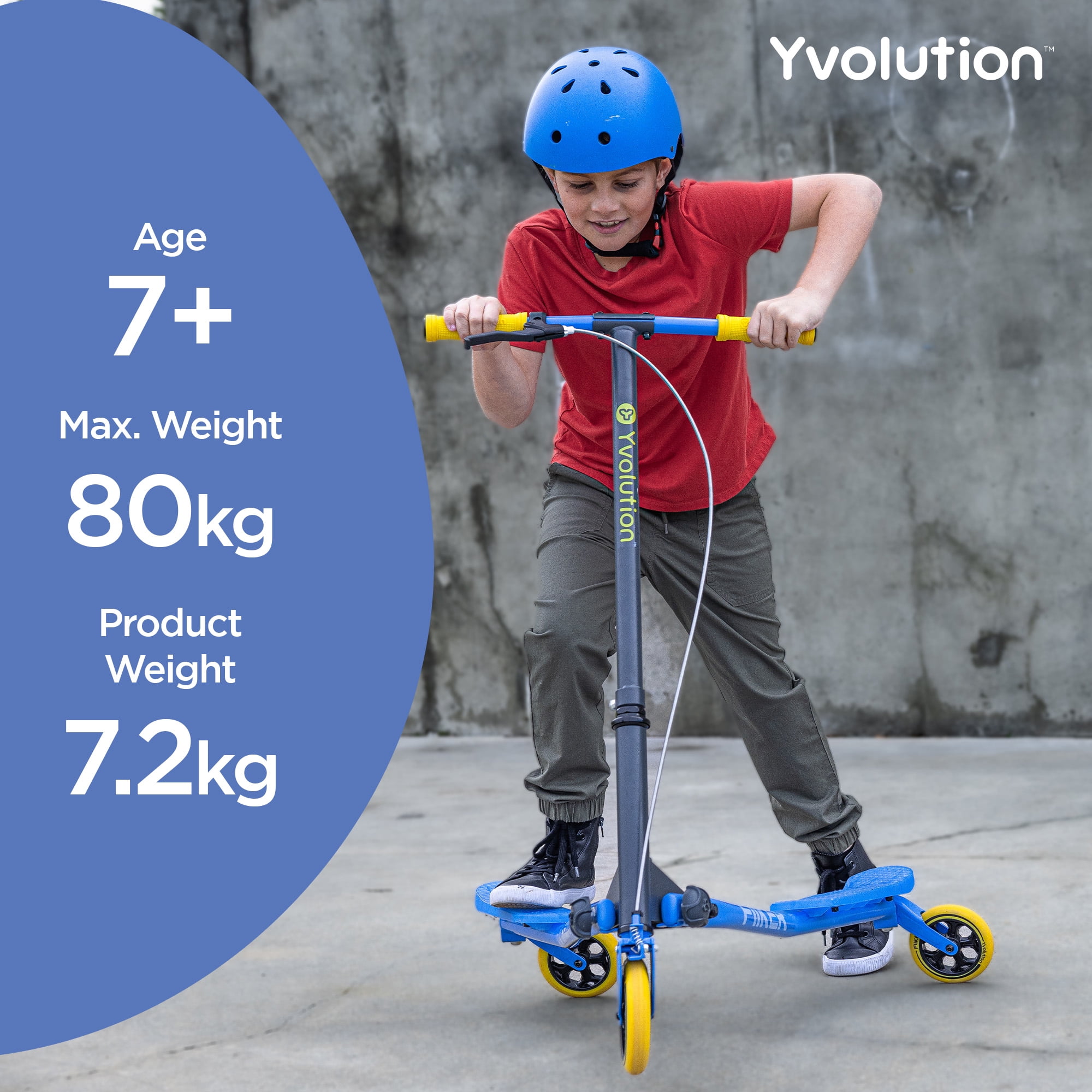 Yvolution Fliker Air A3 3 Wheels Kids Drift Wiggle Scooter for Boys and Girls Ages 7+ Years (Blue)