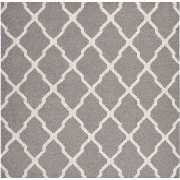 SAFAVIEH Dhurrie Tabitha Geometric Moroccan Wool Area Rug, Dark Grey/Ivory, 6' x 6' Square