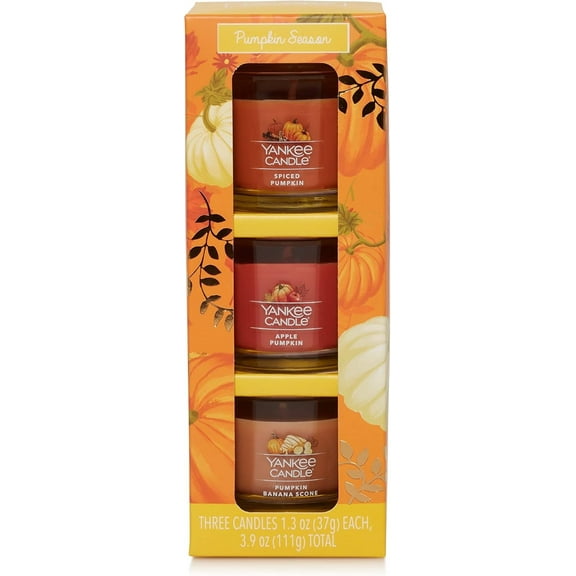 Yankee Candle 3 Mini Candles Seasonal Gift Set - Spiced Pumpkin, Apple, and Pumpkin Banana Scone 1.3 oz each