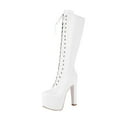 thumbnail image 5 of Mostsola Knee High Boots Women High Heel Platform Patent Leather Lace up Long Boots, 5 of 7
