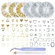 thumbnail image 1 of DANNEASY Juego de dijes de uñas dorados y plateados en 3D, joyas de uñas de metal hueco, dijes para uñas, estrella, luna, corazón, puntas de manicura, decoración de uñas con 1 pinza, bolígrafo de cera, 1 of 5
