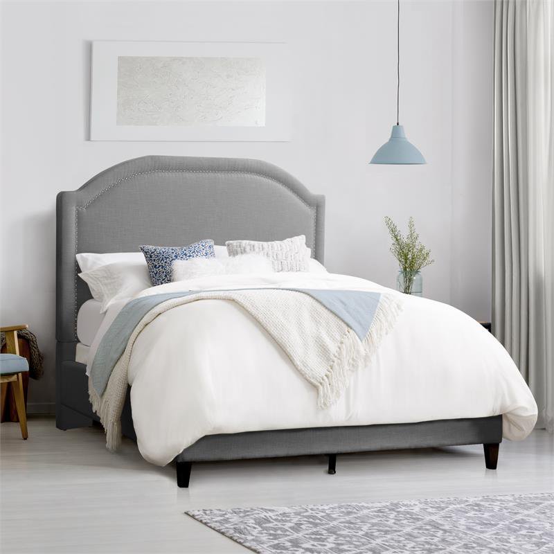 CorLiving FLR523K Grey Fabric King Bed Frame with Arched Headboard