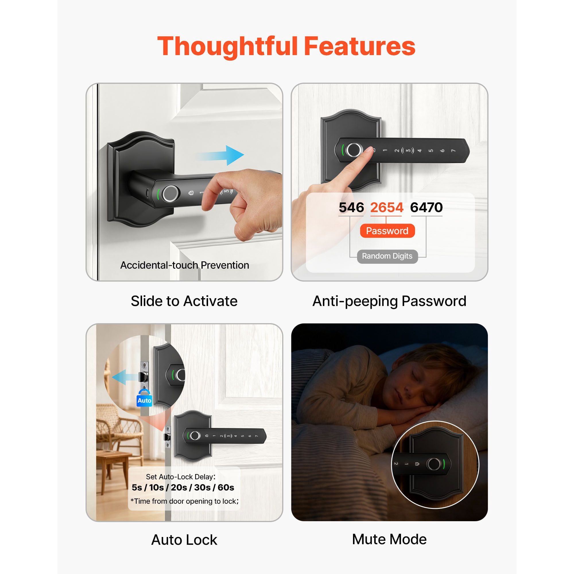 Fingerprint Door Lock Set, Electronic Biometric Knob with Auto-Locking, One-Time Code, Anti-Peeking Password, IP55 Waterproof, Easy Installation for Home and Apartment