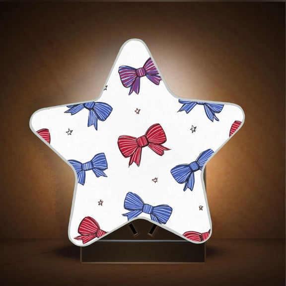 Star Night Light Auto On/Off Plug-in Wall Light with Light Sensor Warm White LED for Home Party Red and Blue Stripe Bows