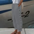 thumbnail image 2 of Mohiass Striped Linen Pants Women Side Button Elastic Waist Capri Gauze Pants Lightweight Summer Beach Cropped Trousers 2025 Gray 3XL, 2 of 5