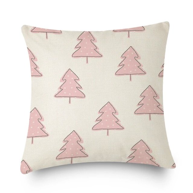 Funda de cojín de lino con diseño de árbol de Navidad, cubierta bonita de copos de nieve, color rosa, decoración de Año Nuevo, 2023