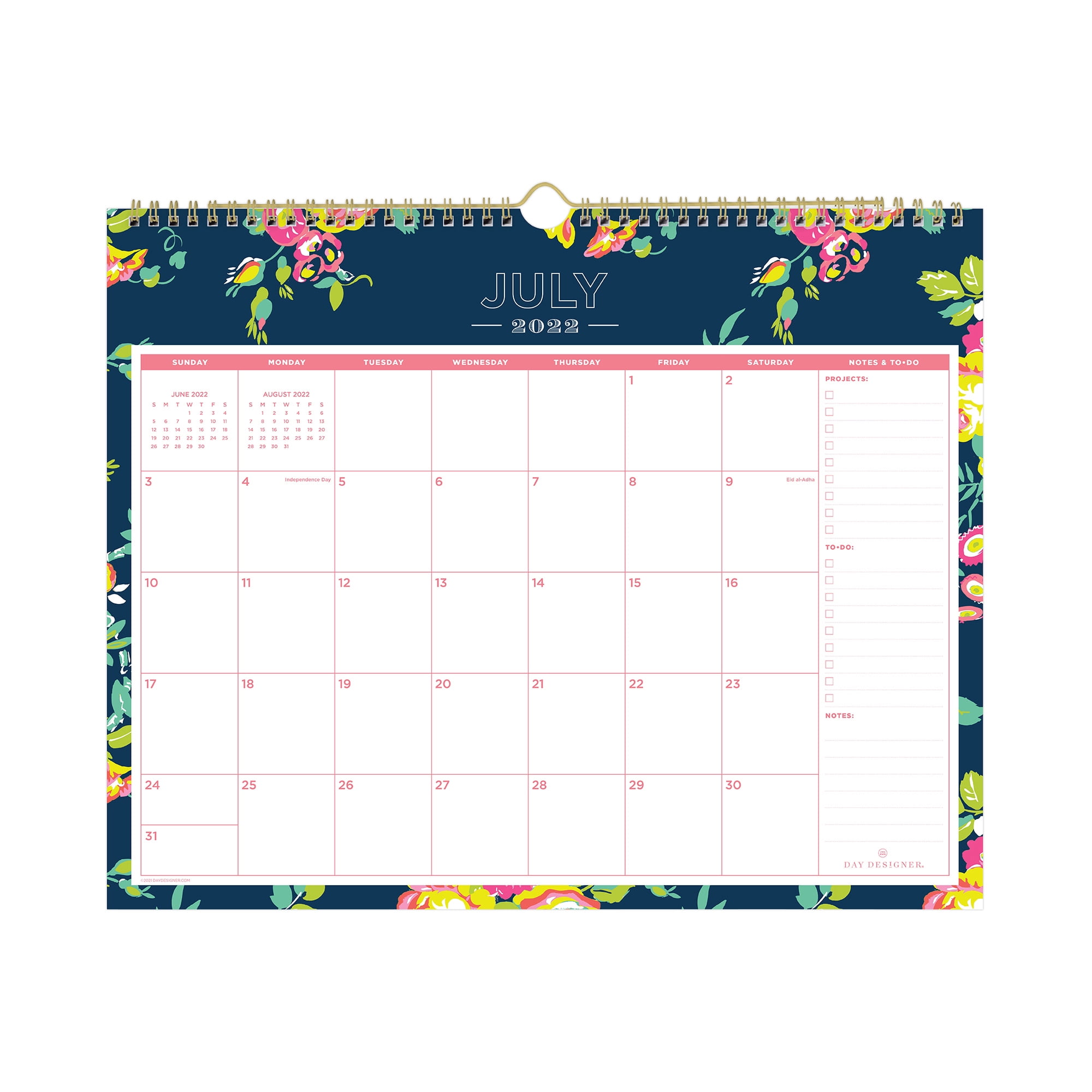 Day Designer Monthly Safety Wirebound Wall Calendar, 15' x 12', Peyton Navy, July 2022 to June 2023, 107934-A2