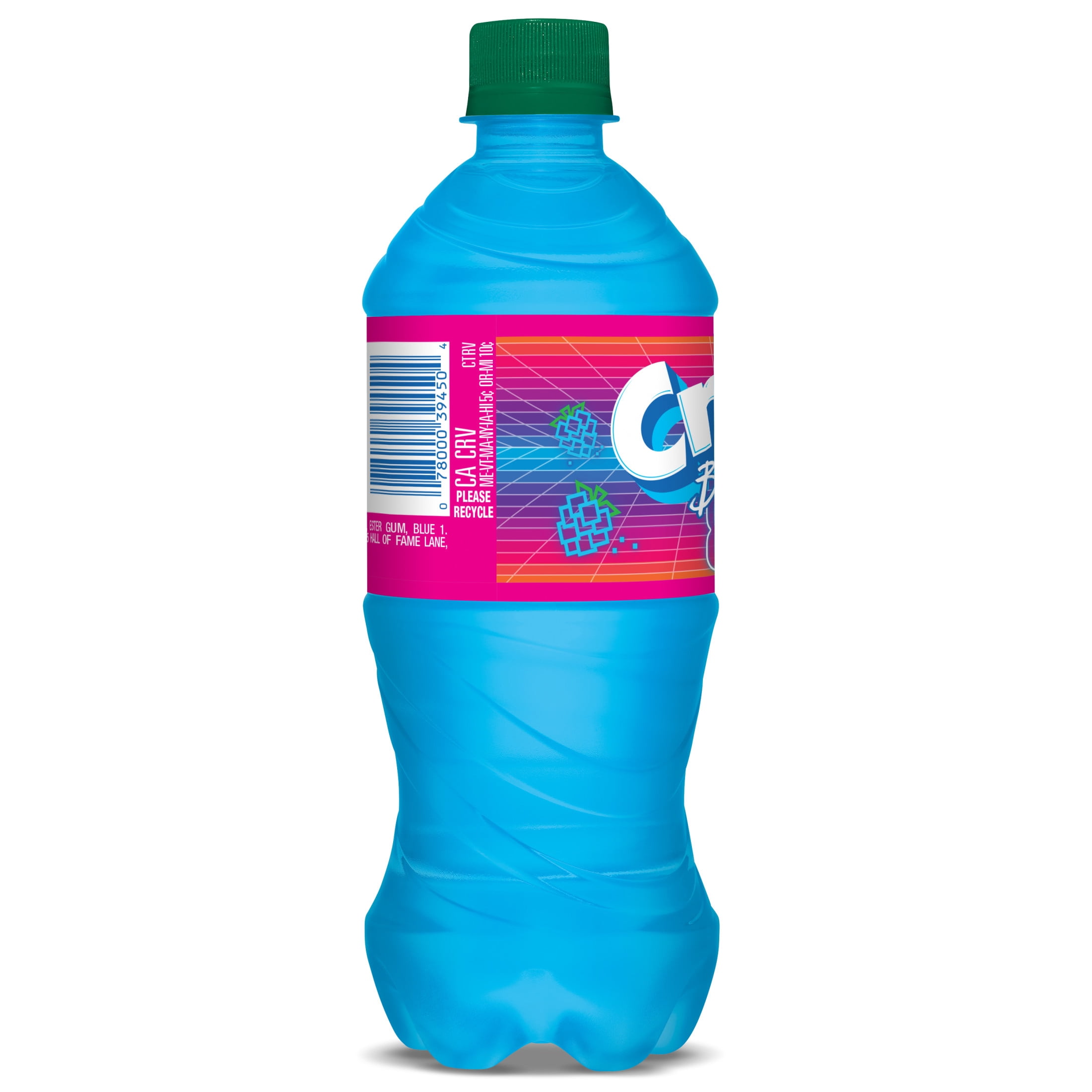 Crush Caffeine Free Back to the 80's Electric Blue Razz Soda Pop, 20 fl oz, Bottle