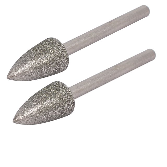 Punta de muela montada de diamante en forma de cono de 8 mm de diámetro y vástago de 1/8 de pulgada, 2 piezas