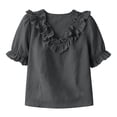 thumbnail image 3 of cocolona Summer Puff Sleeve Tops for Women Ruffle V Neck Loose Shirts Dressy Casual Solid Color Blouses, 3 of 7