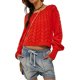 thumbnail image 5 of Jersey de ganchillo con cuello redondo Top de punto calado para mujer traje diario de Color sólido, 5 of 6