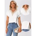 thumbnail image 2 of DARING DIVA Women's Ruffle Short Sleeve Elegant V Neck Blouse XS White, 2 of 6