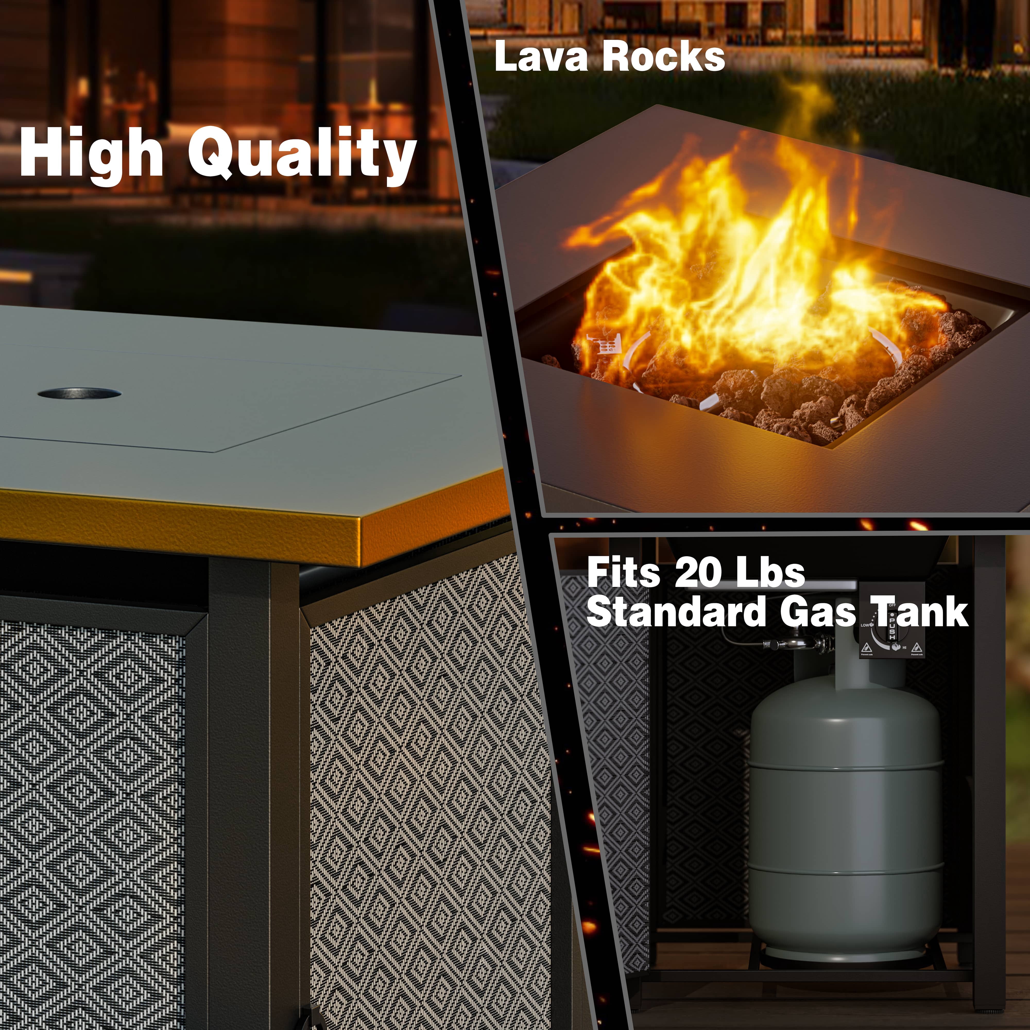 Walsunny 28" Propane Gas Fire Pit Table 50,000 BTU Square Outdoor Table with Removable Lid & Waterproof Cover