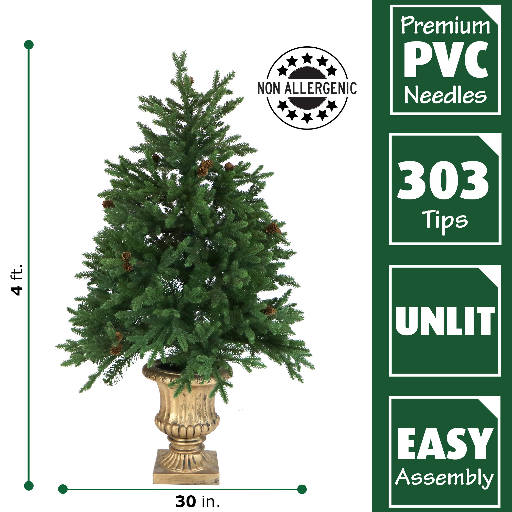 Fraser Hill Farm Set of Two 4-Ft. Noble Fir Artificial Trees with Metallic Urn Bases - image 3 of 6
