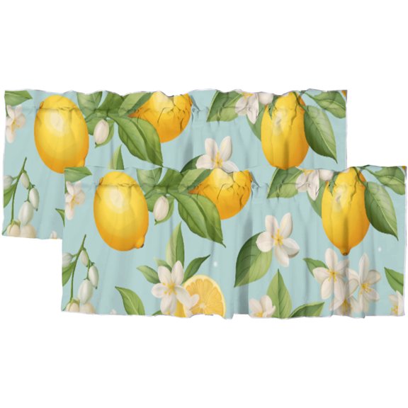 Lemon Blackout Curtain Valances Lemon Fruit Green Botanical Leaves Rod Pocket Light Filtering Valances for Kitchen and Bathroom 54x18inch(2Pcs)