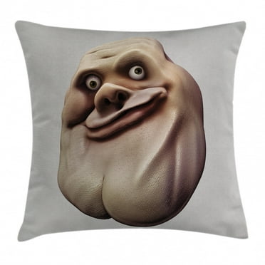 Humor Decor Throw Pillow Cushion Cover, Awkward Meme Face with Unusual Facial Gesture Ugly Mock Smug Forum Art Design, Decorative Square Accent Pillow Case, 24 X 24 Inches, Pearl Tan, by Ambesonne
