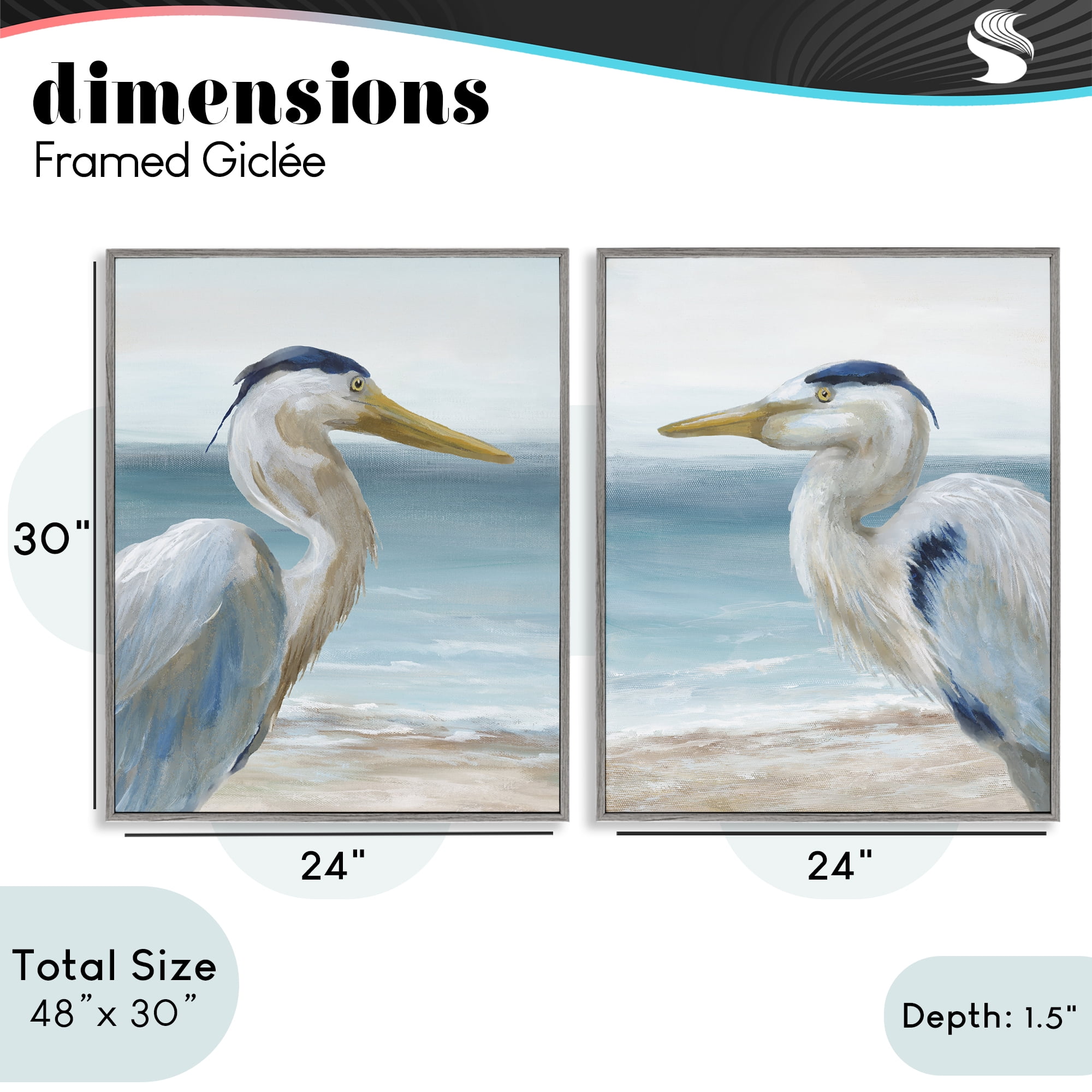 Stupell Industries Tranquil Gaze Herons 2 Piece Gray Framed Giclee Art Set, design by Nan