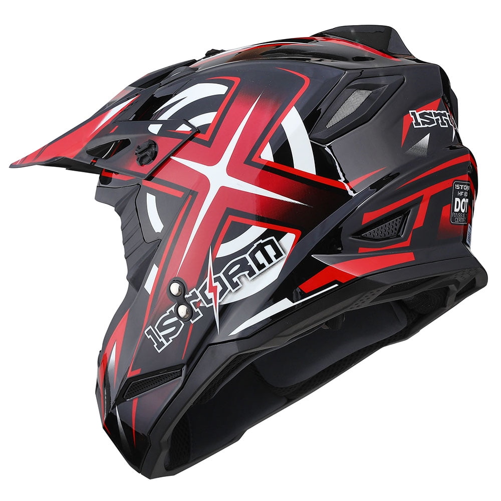 1Storm Adult Motocross Helmet BMX MX ATV Dirt Bike Helmet Racing Style HF801 + Goggle + Gloves Bundle; Sonic Red