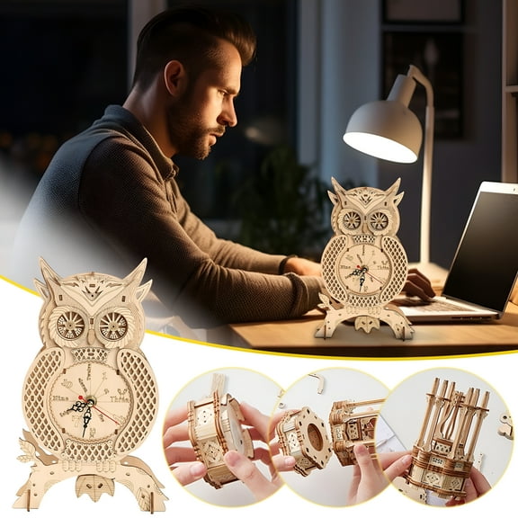 BESTSKY 3D Wooden Puzzles for Adults Owl Clock - Mechanical Model Building Kit DIY Hobbies for Men Women Clock Puzzle Creative Craft Gift Home Decor for Family