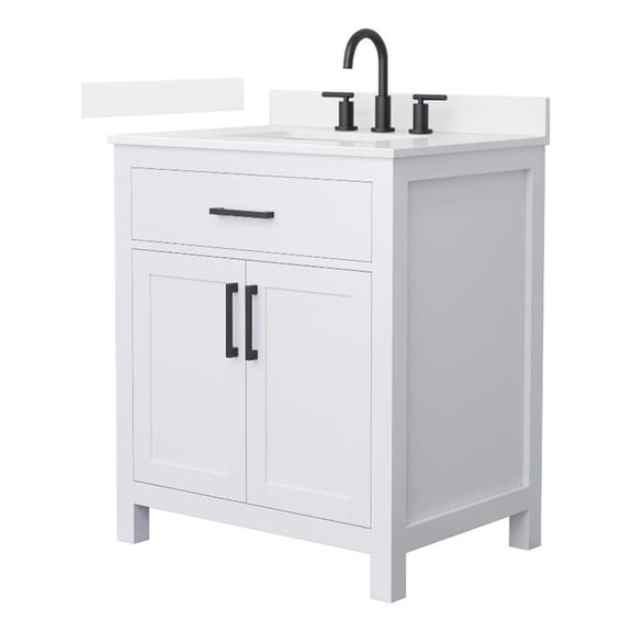 Beckett 30" White Single Vanity & White Quartz Top (3-Hole) & Black Trim