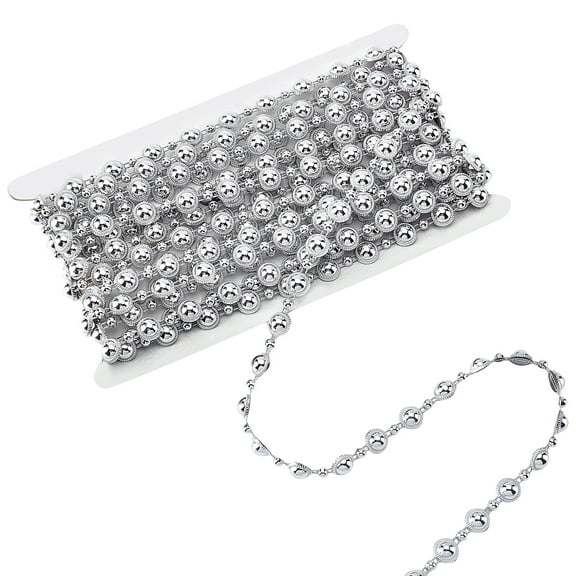 10 Yards Sliver Pearls Bead Trim Half-Round Beads Spool Garland Flat Back Acrylic Pearl Cabochons Roll Strand for Wedding Bouquets Dress Costume DIY Jewelry Craft Project Home Decor