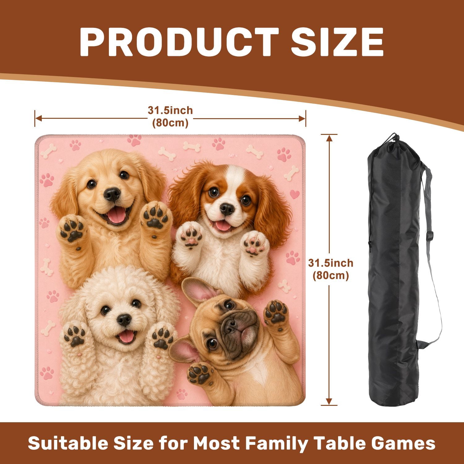 Mahjong Mat 31.5" x 31.5" Adorable Puppies Posing Their Paws Air Pink Non-Slip Noise Reduction American Mahjong Tiles Table Cover for Dominoes Poker Card Board Games Gift