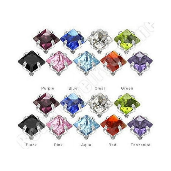18pc Internally Threaded Prong Set Square Jewel Dermal Tops - SAS32-18pc