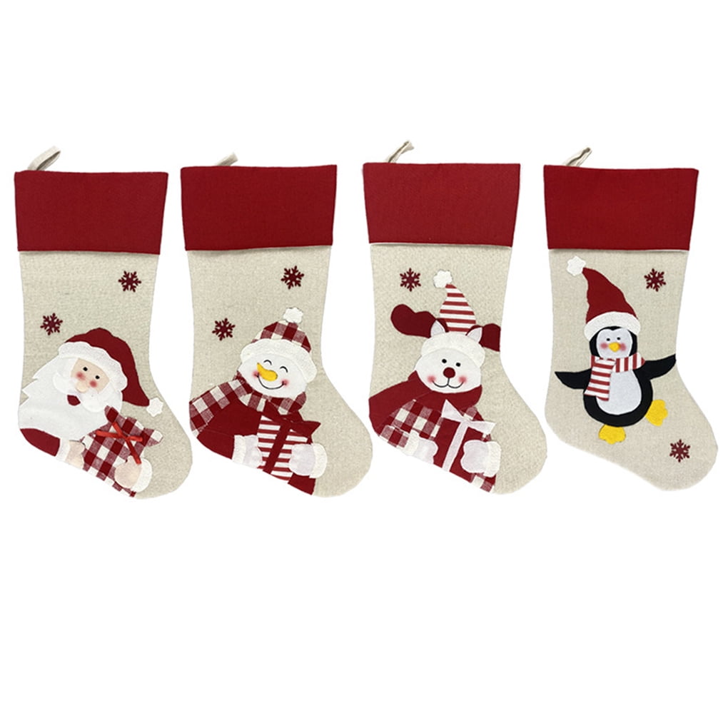 Haillom Christmas Stockings Set, Small Rustic Felt Red Plaid Xmas