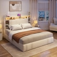 thumbnail image 6 of EnHomee Full Size Bed Frame with 4 Drawers & 3-Tier Storage Shelf Upholstered Bed Frame Full with Headboard  Bed Frame Full  with LED Lights & Charge Station, No Box Spring Needed, No-Noise, Beige, 6 of 8
