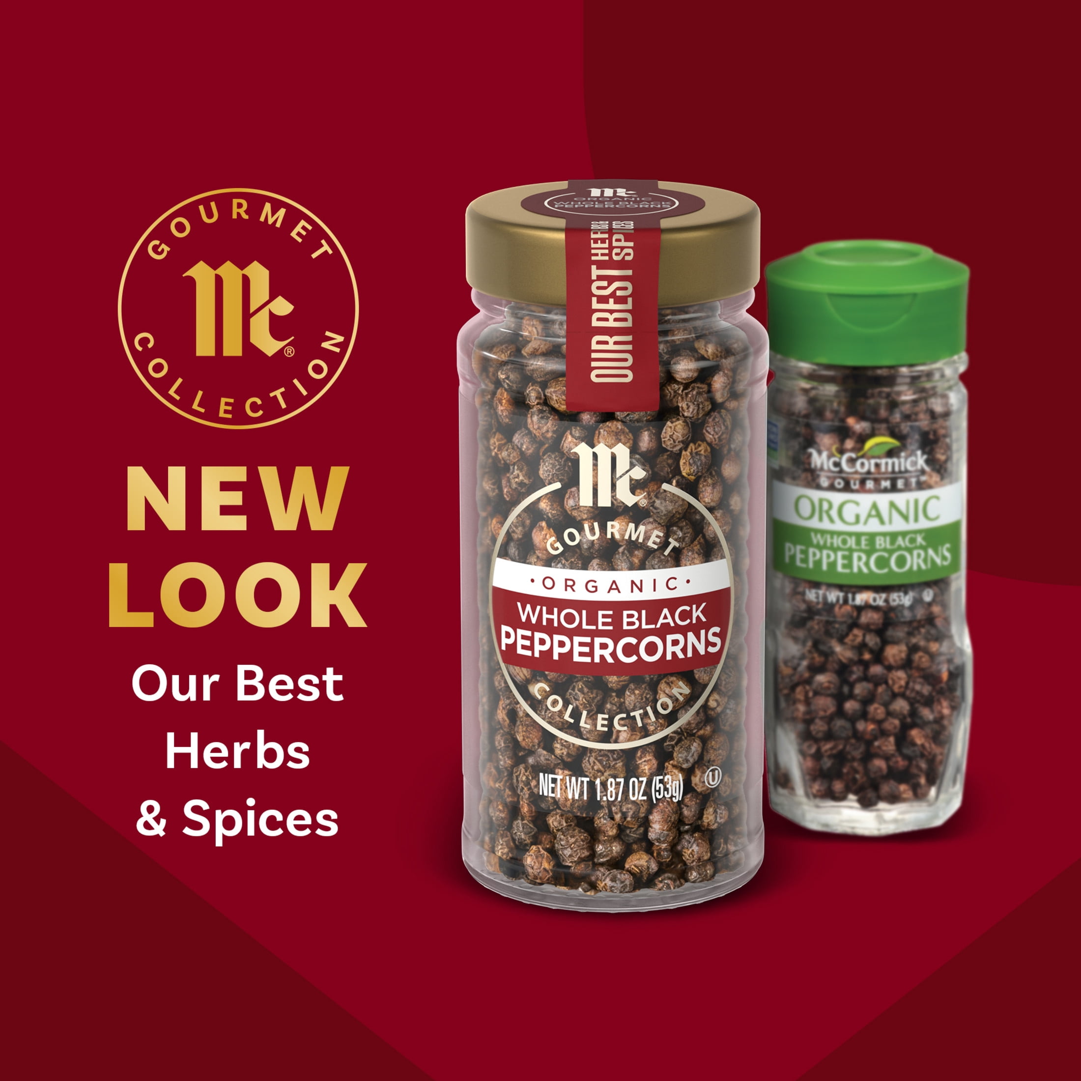 McCormick Gourmet Organic Whole Black Peppercorns, 1.87 oz Bottle