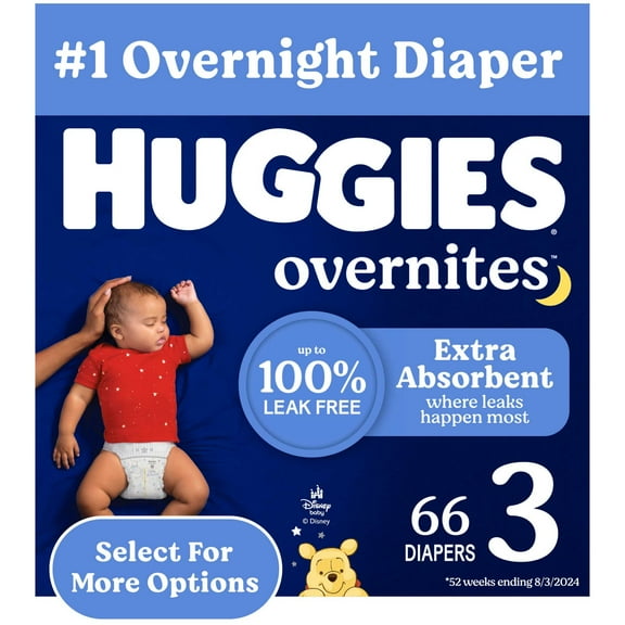Huggies Overnites Nighttime Baby Diapers, Size 3 (16-28 lbs), 66 Ct Select for More)