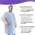 thumbnail image 3 of White Disposable Lab Coats for Adults, X-Large. Pack of 120 Unisex Disposable Lab Coat for Students. SMS 40 GSM Protective Coat with Elastic Wrists, 5 Snaps and No Pockets, 3 of 7