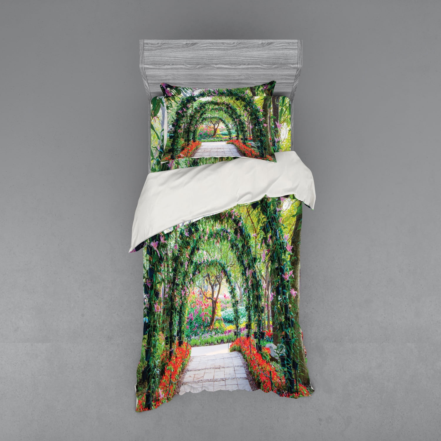 Garden Duvet Cover Set, Flower Arches Pathway in Ornamental Plants
