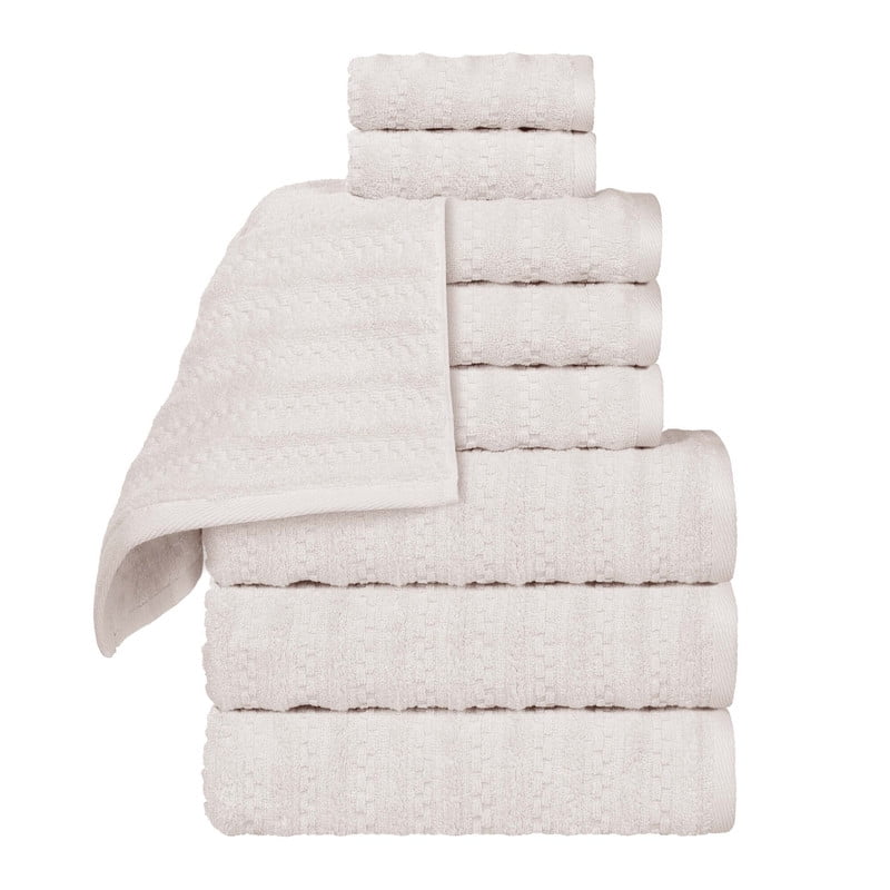 Superior Zuma Waffle Textured Stripes Zero Twist 9 Piece Towel Set, Silver