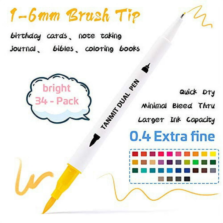 60 30 12 Colors Dual Tip Brush Marker Pens, Tanmit 0.4 Fine Tip Markers &  Brush Highlighter Pen for Bullet Journal Adults Coloring Book Note Taking  Writing Planning Art Project