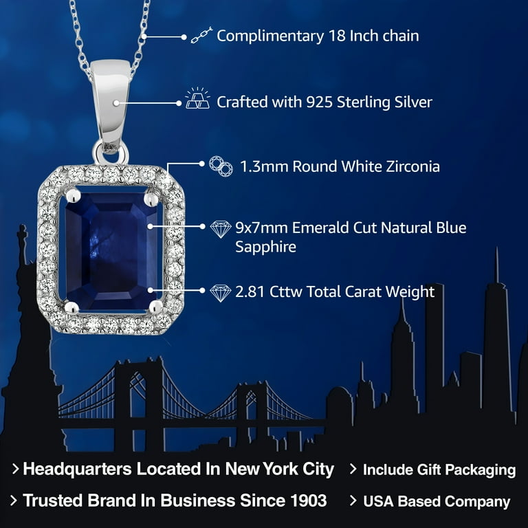 Gem Stone King 925 Sterling Silver Blue Sapphire Pendant Necklace