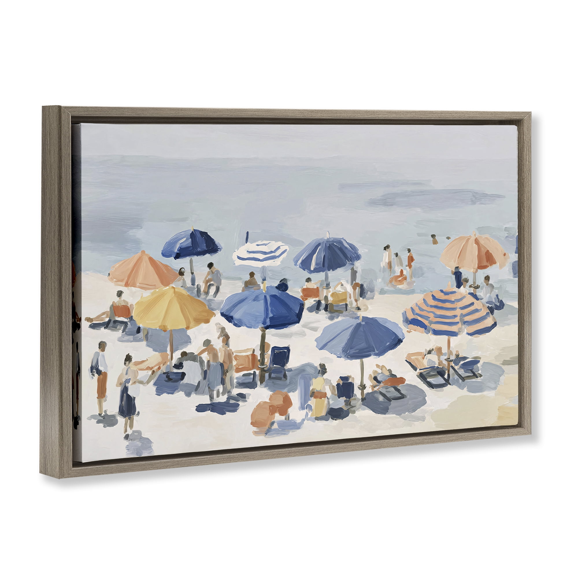 Stupell Industries Summer Fun Beach Crowd Brown Framed Floater Canvas Wall Art, design by Jacky Ngan
