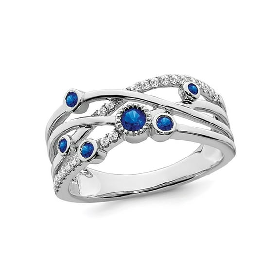 1/8 Carat (Ctw) Natural Blue Sapphire Ring in 14K White Gold with Diamonds for Women