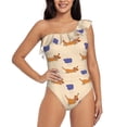 thumbnail image 2 of Yiaed Dachshund Print Women One Piece Swimsuits Tummy Control One Shoulder Bathing Suits Pattern Ruffle Swimwear-Medium, 2 of 8