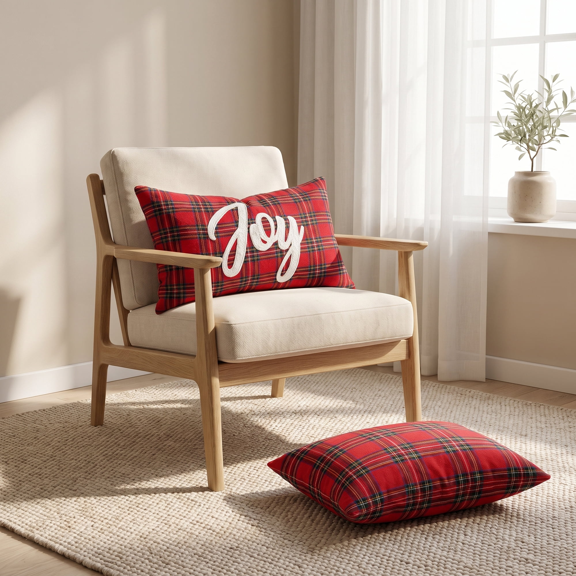 Unique Bargains Plaid Throw Pillow Covers Tartan Cushion Cases Red Tartan Joy 20"x12"